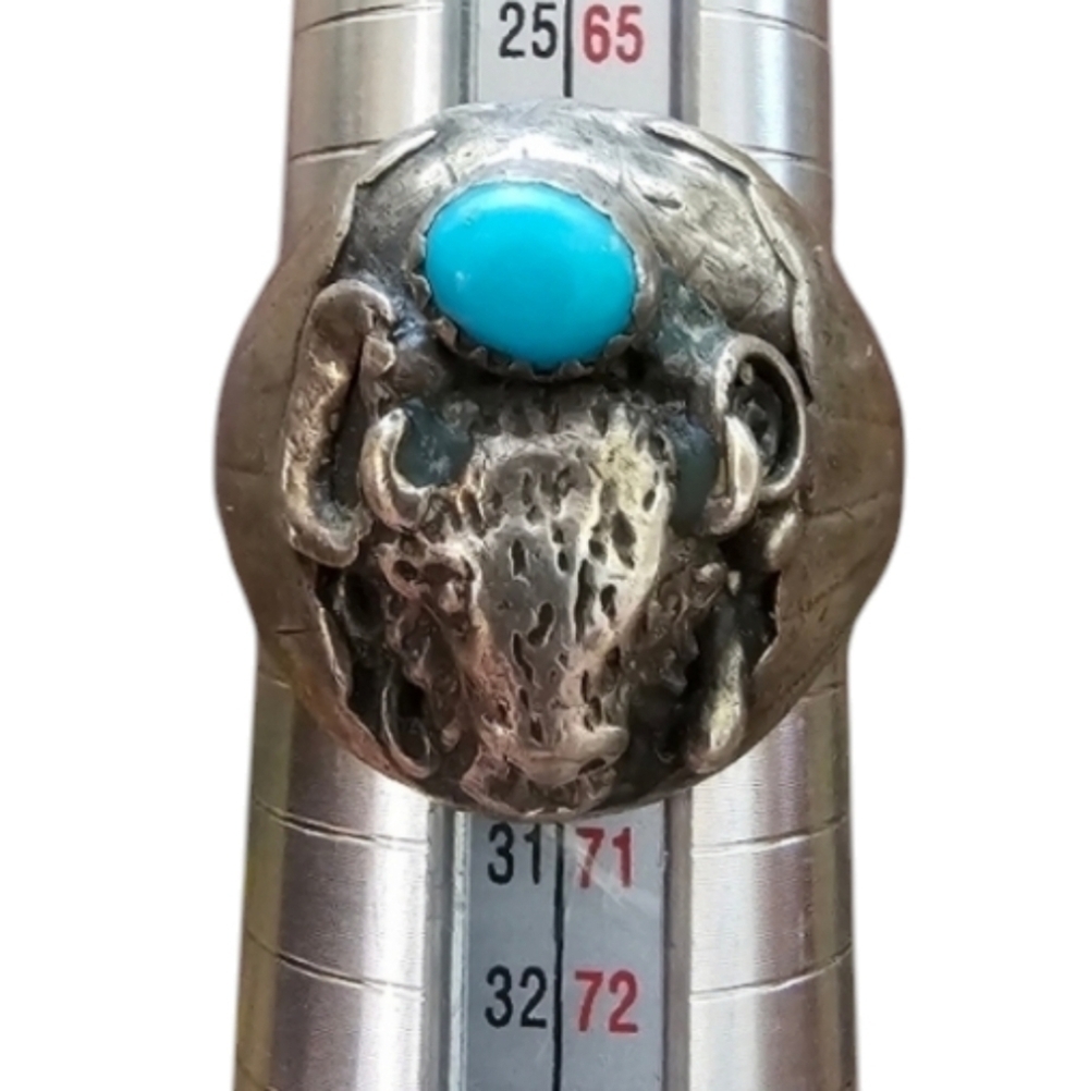 Vintage Buffalo Turquoise Signed Sterling Large Statement Ring